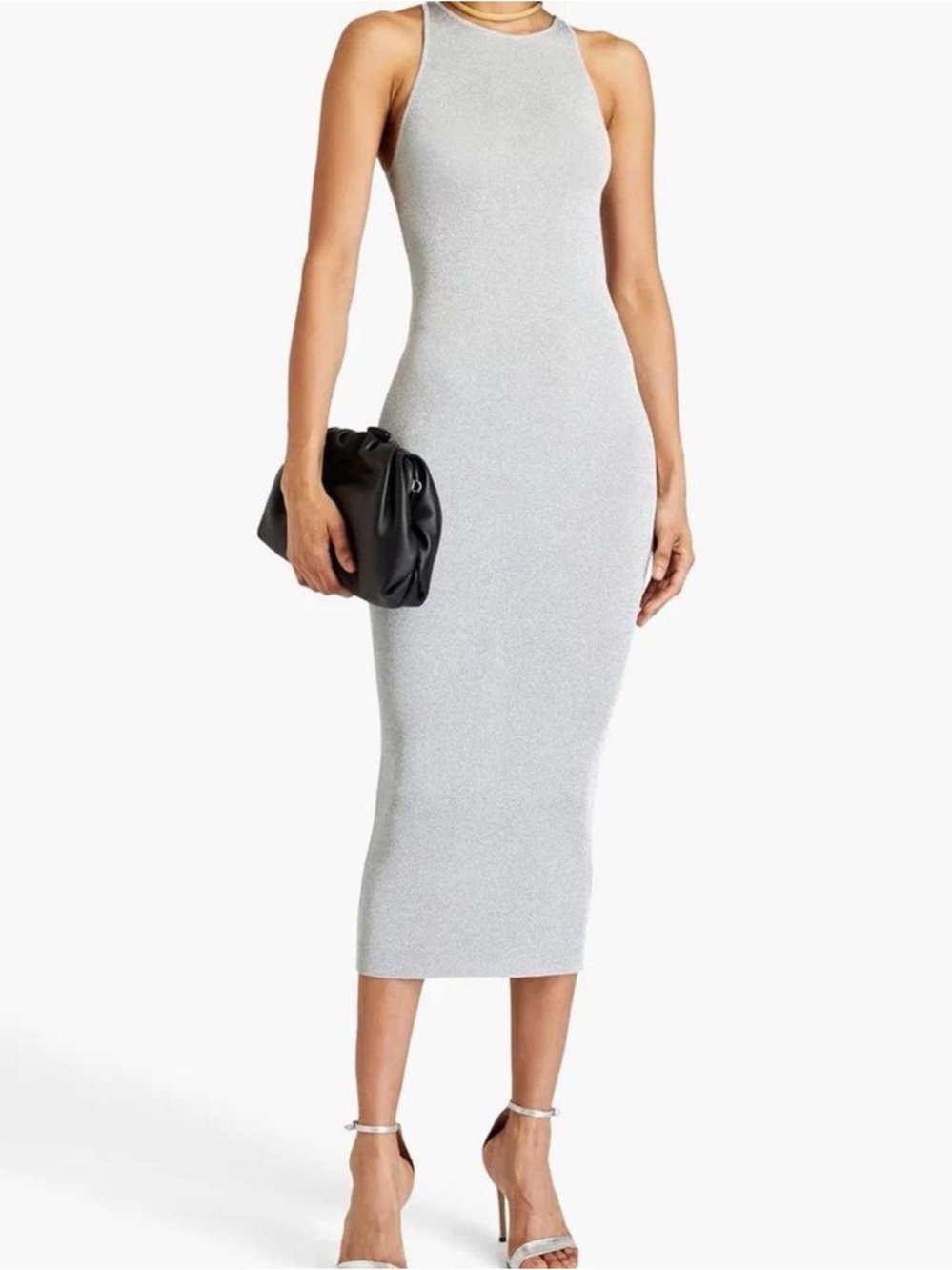 A.L.C. Silver Ribbed Midi Tank Dress